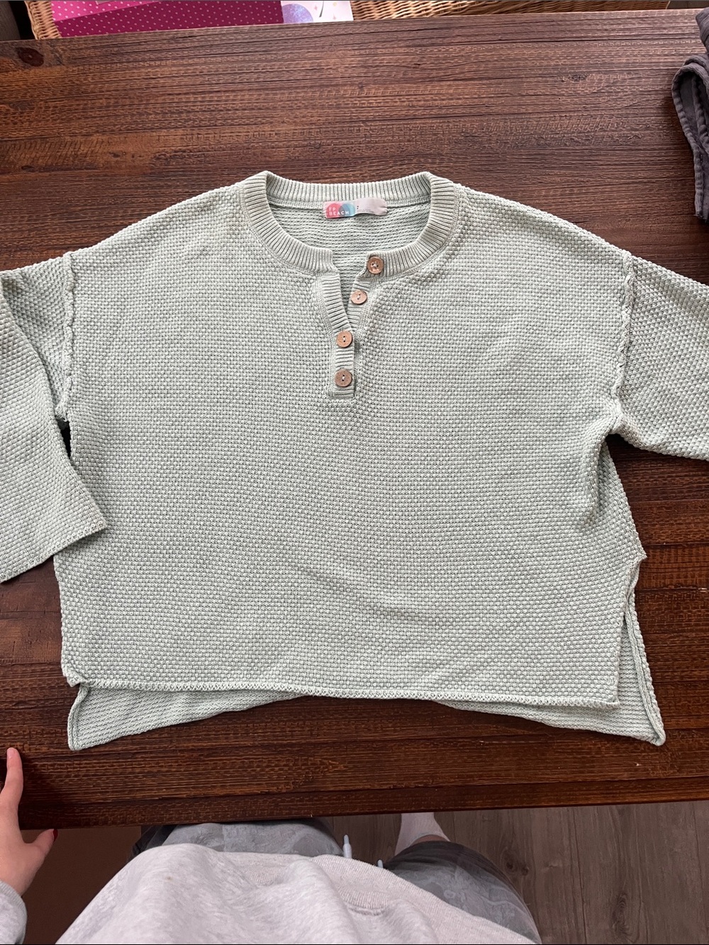 Free People Mint Green Knit Henley Sweater